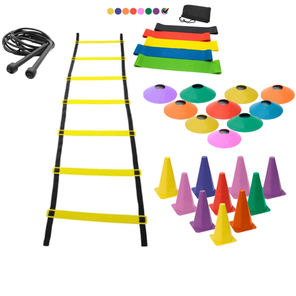 Functional Agility Training Kit 7-Step Ladder + 10 Cones + 10 Chinese Hats + 01 Kit 5 Mini Band + 01 PVC Jump Rope - Nhiều màu - Xem 1