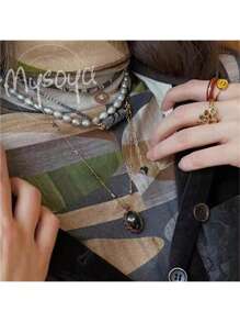 MYSOYA 100% Handmade Natural Gray Freshwater Faux Pearl Necklace, 7-8mm Faux Pearls, Gift Box Included. Perfect Gift For Him/Her, Suitable For Daily Wear, Birthday, Anniversary, Wedding, Valentine's Day, New Year