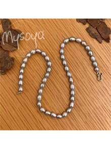 MYSOYA 100% Handmade Natural Gray Freshwater Faux Pearl Necklace, 7-8mm Faux Pearls, Gift Box Included. Perfect Gift For Him/Her, Suitable For Daily Wear, Birthday, Anniversary, Wedding, Valentine's Day, New Year