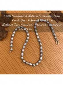 MYSOYA 100% Handmade Natural Gray Freshwater Faux Pearl Necklace, 7-8mm Faux Pearls, Gift Box Included. Perfect Gift For Him/Her, Suitable For Daily Wear, Birthday, Anniversary, Wedding, Valentine's Day, New Year
