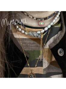 MYSOYA 100% Handmade Natural Gray Freshwater Faux Pearl Necklace, 7-8mm Faux Pearls, Gift Box Included. Perfect Gift For Him/Her, Suitable For Daily Wear, Birthday, Anniversary, Wedding, Valentine's Day, New Year
