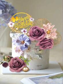 12 Flower Cake Decorations Artificial Roses Happy Birthday Cake Decorations Suitable For Birthday Parties Wedding Baby Shower Supplies