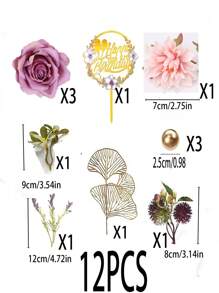 12 Flower Cake Decorations Artificial Roses Happy Birthday Cake Decorations Suitable For Birthday Parties Wedding Baby Shower Supplies