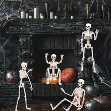 2 bộ xương trang trí toàn thân có thể tạo dáng, bộ xương chân thực để trang trí Halloween trong nhà/ngoài trời, tuyệt vời cho nhà và vườn - trắng - Xem 6