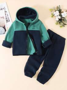 2 Stücke Kleine Jungen Lässiges Set aus umkehrbarem Grafik-Fleece-Kapuzenpullover und Jogginghose mit Kordelzug, Herbst/Winter