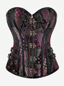 蒸汽朋克紧身胸衣哥特式骨架紧身胸衣上衣，背部系带，宫廷朋克风格塑身衣，适合化妆舞会角色扮演 - 彩色 - 查看 2