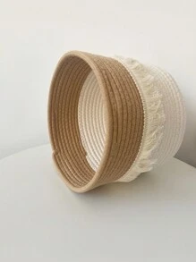 1pc/2pcs Woven Tassel Storage Basket, Desktop Decor Storage Basket, Woven Storage Box, Sundries Storage Basket, Suitable For Children's Toys, Cosmetics, Bedroom, Bathroom - Multicolor - View 4