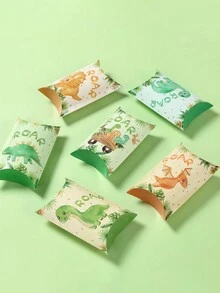 6 piezas Caja de caramelos con forma de almohada con estilo de dinosaurio y animales de la jungla, suministros de decoración para fiesta de  y cumpleaños con tema salvaje de dinosaurios, suministros para envolver regalos para reuniones familiares, bolsas de almohada de regalo de galletas - Multicolor - Ver 4
