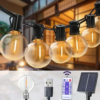 G40 Solar String Lights, Outdoor Patio Rope Lights, LED Fairy Lights, Suitable For Garden Party, Yard, Wedding, Street, Patio Decor