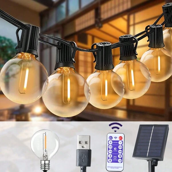 G40 LED String Lights Solar,Festoon Patio Rope String Lights Outdoor,LED Fairy Lamps,Used For Garden Party Patio Wedding Street Terrace Decoration