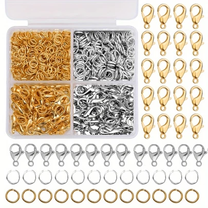 700pcs/Box Golden Silver Alloy Lobster Clasp Open Ring Jewelry Card Clasp Connecting Clasp For DIY Bracelet Necklace Drop Earrings Key Chain Mobile Phone Chain Anklet Accessories