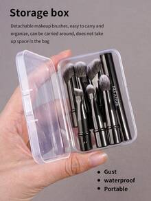 MAANGE Professional Eye Makeup Brush Set, Detachable Replaceable Brush Heads, Portable Eye Makeup Brush Case, Includes Eyeshadow Brush, Eyebrow Brush, Eyeliner Brush, Contour Brush, Soft Fiber Material, Convenient To Carry, Travel Essential, Ideal Gift For Women And Girls - 黑色 - 查看 2