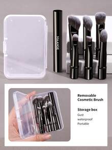 MAANGE Professional Eye Makeup Brush Set, Detachable Replaceable Brush Heads, Portable Eye Makeup Brush Case, Includes Eyeshadow Brush, Eyebrow Brush, Eyeliner Brush, Contour Brush, Soft Fiber Material, Convenient To Carry, Travel Essential, Ideal Gift For Women And Girls - 黑色 - 查看 6