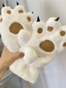 Găng tay lông mềm mại hình chân gấu/mèo hoạt hình dễ thương cho nữ, găng tay dày chống gió mùa đông ấm áp cho học sinh đi xe đạp Halloween - Nhiều màu - Xem 9