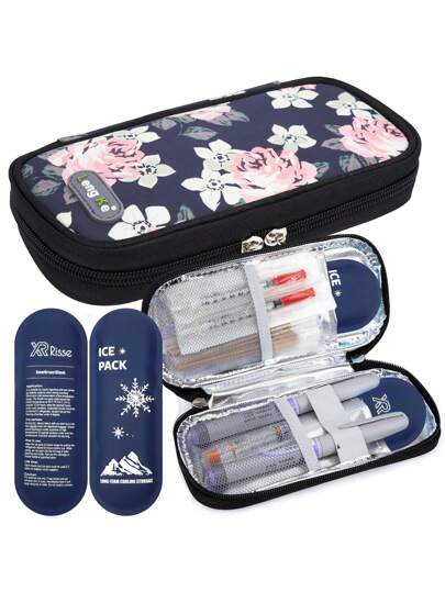 Insulin Cooler Travel Case - Diabetic Cooler Travel Case Portable Refrigerated Medicine Travel Case For Insulin Pen And Medication Diabetic Supplies With 2 Ice Ack