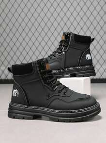 Botas de couro pretas masculinas, botas de cano alto estilo western, nova chegada