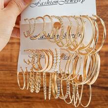 6-18 Pairs Of New European And American Style Metal Hoop Earrings With Inlaid Rhinestones And Twisted Design Earring Sets - Large Hoop Earrings - View 5