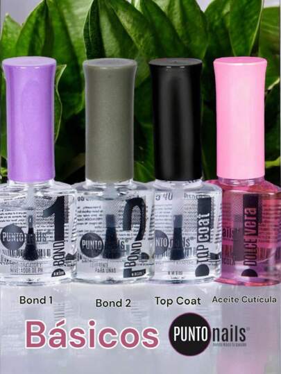 Kit 4 Basicos de Aplicacion - Top Coat + Aceite de cuticula + Ph  Deshidratador Bond 1 + Primer Adherente Bond 2 Punto nails