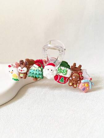 1pc Woman Christmas Cute Santa Claus, Christmas Tree, Gingerbread House, Reindeer Design Transparent Claw Hair Clip, Party Casual Snowman,Christmas Accessories Hair Jaw Clip