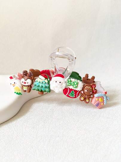 1 pezzo Accessorio per capelli da donna con molletta trasparente a forma di Babbo Natale, albero di Natale, casetta di pan di zenzero, renna, fiocco di neve, adatto per feste e uso casual, accessori natalizi
