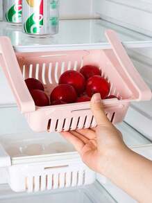 1 pieza Cesta de almacenamiento de plástico para refrigerador, cajón retráctil, organizador de cocina multifuncional, estante de refrigerador apilable, divisor de conservación de frescura, ahorra espacio para uso doméstico y de restaurante