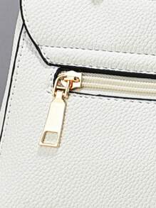 Metal Decor Square Top Handle Bag Contrast Color Flap Shoulder Bag For Women3 - White - View 11