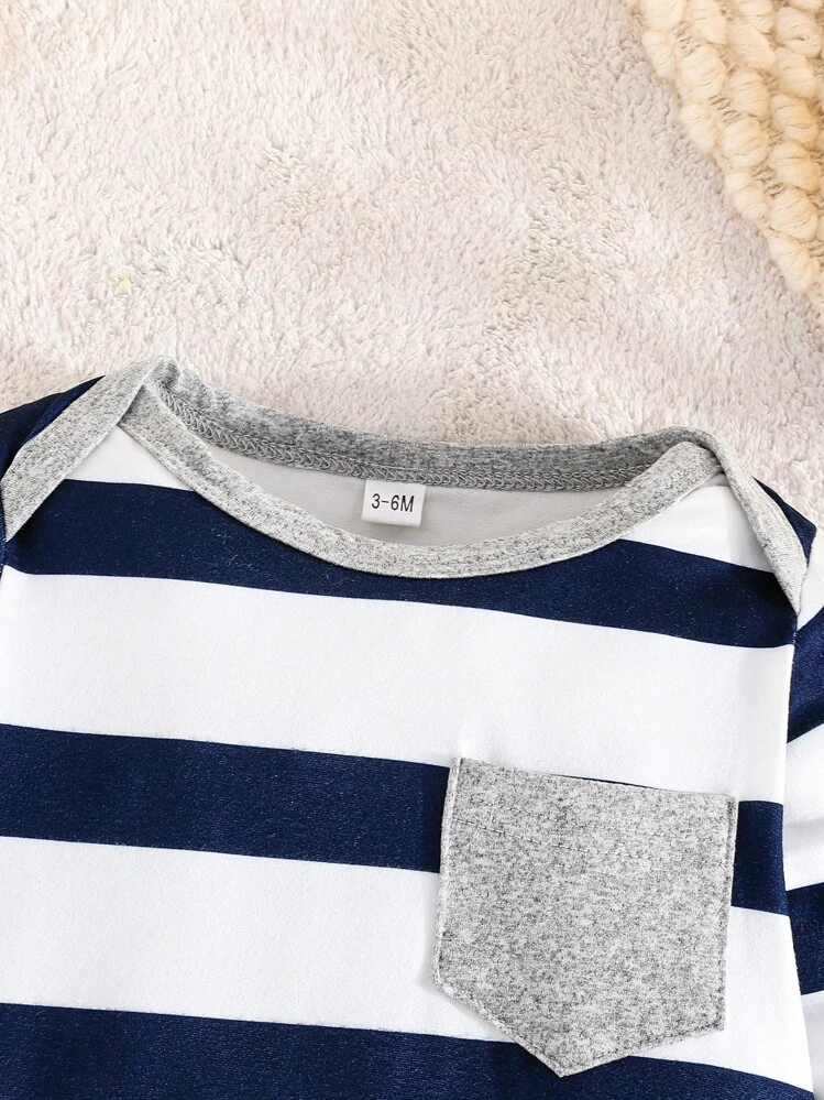 3 Peças Macacão Casual e Confortável para Bebês Meninos com Listras e Estampa de Estrelas de Manga Longa, Leve e Adequado para Primavera/Verão - Multicolorido - Visão 6