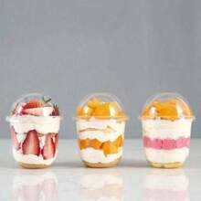 30/25/20/10pcs U-Shaped Lid Pudgy Cups, Juice Cups, Ice Cream Cups, Fruit Ice Cream Cups, Milk Tea Cups, Super Cute Round Mini Heat Resistant Cups - Transparent - View 5