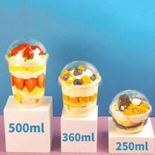 30/25/20/10pcs U-Shaped Lid Pudgy Cups, Juice Cups, Ice Cream Cups, Fruit Ice Cream Cups, Milk Tea Cups, Super Cute Round Mini Heat Resistant Cups - Transparent - View 2