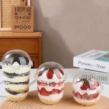 30/25/20/10pcs U-Shaped Lid Pudgy Cups, Juice Cups, Ice Cream Cups, Fruit Ice Cream Cups, Milk Tea Cups, Super Cute Round Mini Heat Resistant Cups - Transparent - View 4