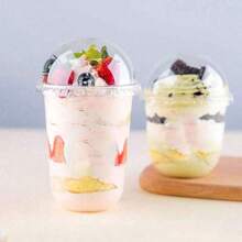 30/25/20/10pcs U-Shaped Lid Pudgy Cups, Juice Cups, Ice Cream Cups, Fruit Ice Cream Cups, Milk Tea Cups, Super Cute Round Mini Heat Resistant Cups - Transparent - View 7