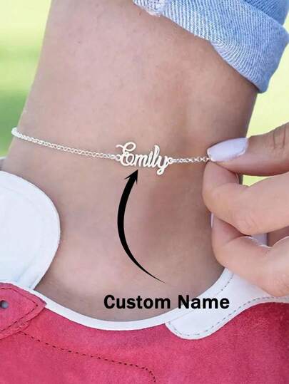 Custom Name Anklets For Women Stainless Steel Customized Ankle Bracelet On The Leg Jewelry Female Personalized Foot Chain Beach Vacation Gifts Birthday Party Gifts For Family And Friends