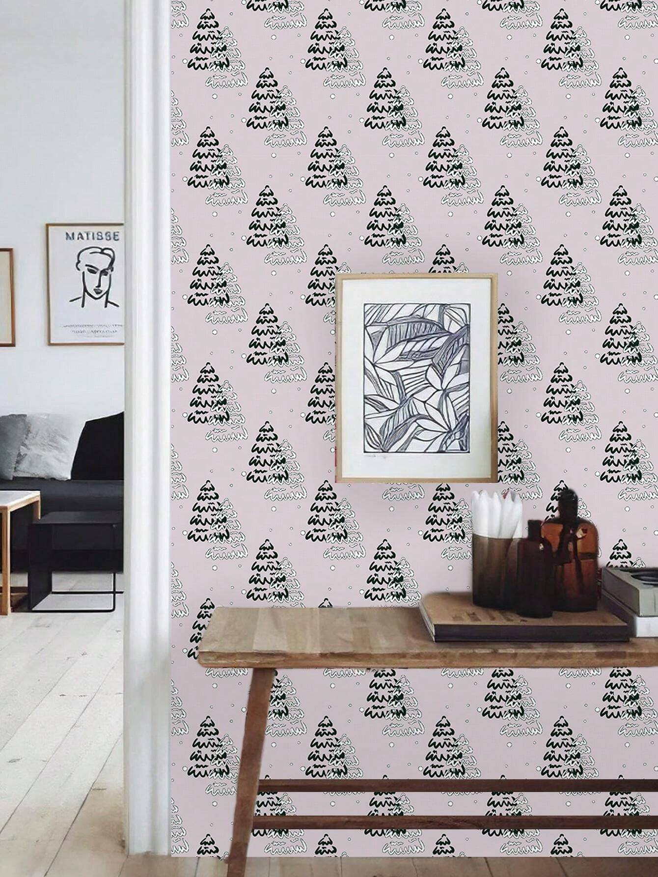 1 Roll Vintage Christmas Tree Removable Wallpaper, SelfAdhesive