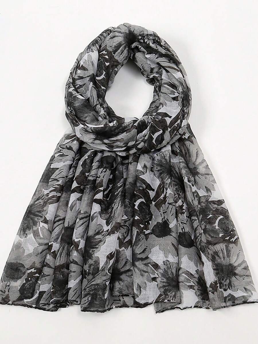 1pc Floral Printed Casual, Cute, Elegant, Streetwear, Regal Style Lightweight Polyester (Dacron) Scarf, Soft & Skin-Friendly, Suitable For All Seasons - A - View 1