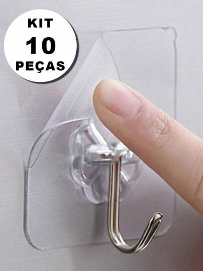 Kit 10 Ganchos Adesivo Parede Com Super Aderência Transparentes