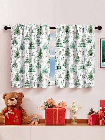 1 pezzo Tenda con stampa ad albero di Natale, tenda corta con motivo foresta di Natale, adatta per cucina, studio, ufficio, soggiorno, decorazione per la casa