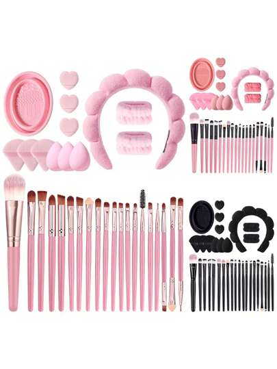 33/21/13件套化妆刷套装，包含20支化妆刷（粉底刷、遮瑕刷、眼影刷）、3个化妆海绵、3个三角海绵、1个化妆刷清洁碗、1个发带、2个腕带。适用于化妆、价格实惠、房间装饰、梳妆台、旅行、卧室、化妆配件、粉扑、美妆蛋、散粉扑、化妆海绵等。价格实惠，适合作为圣诞礼物、送给女性的礼物或圣诞礼物。