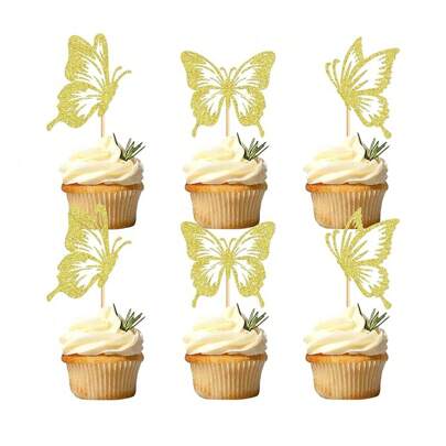 12 قطعة زخارف بشكل فراشات علوية للكب كيك للزواج والخطوبة وأعياد الميلاد والحفلات، إكسسوارات تزيين الكيك، عيد الميلاد