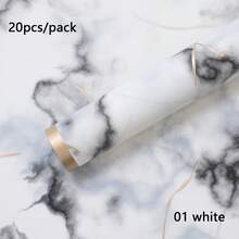 20pcs/Pack Gold Edged Marble Pattern Flower Wrapping Paper, Waterproof Matte Paper - White - View 6