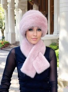 2件套涤纶抓绒针织帽围巾套装，秋冬季情人节礼物