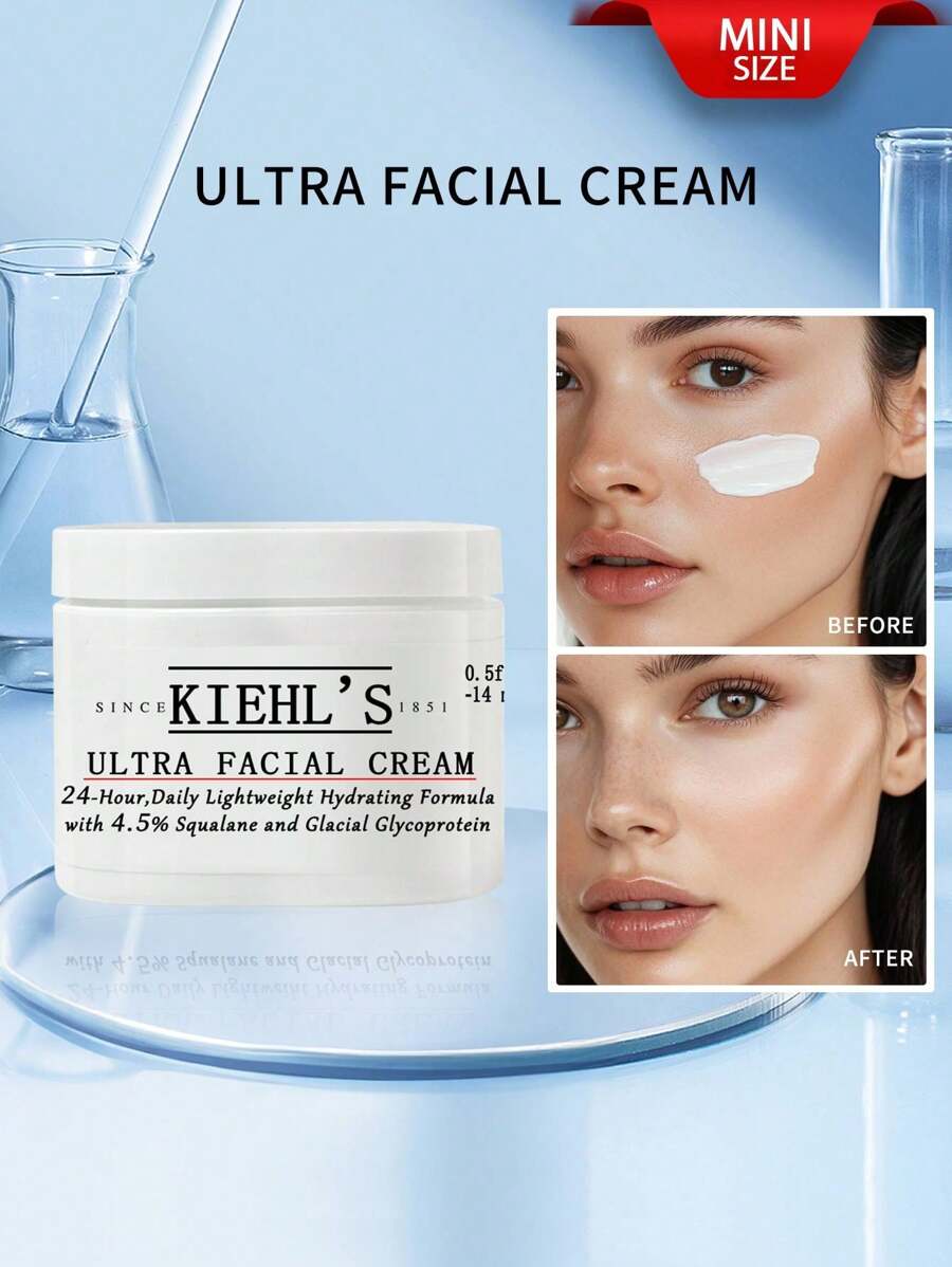 Kiehl's Ultra Facial Cream - 24-Hour Daily Lightweight Hydrating Formula - With 4.5% Squalane And 0.5% Glacial Glycoprotein, 0.5 Fl Oz/14mL Mini (Random New Or Old Version) - 0.5 FL.OZ./14ML - View 1