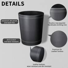 3 Pack Black Round PU Leather Wastebasket Small Trash Can Wastepaper Baskets Garbage Can Container Bins For Bathrooms,Home Decorative,Offices,Kids Rooms - Black - View 6