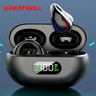 Great Wall GREATWALL Wireless Bluetooth Earphones HIFI Headphones 9D Stereo Sound Sports Ear Clip Headset With Built In Microphone HD Call Earbuds Charging Case LED Digital Display For Apple IPhone, IPad, Laptops, Gifts For Family, Friends, Kids, Hallowoon, Fall