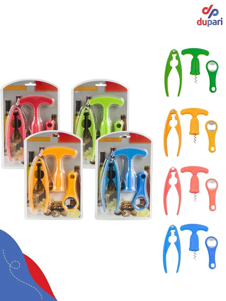 KIT Set 3 Bottle Opener Corkscrew Seal Cutter 3 Pcs Utilities Home Kitchen Drinks Bar - Green - View 1