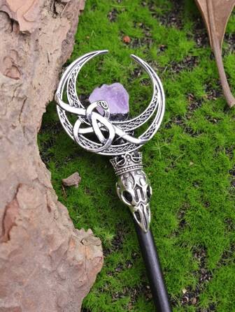 Approx. 8.26 Inch Amethyst Fairy Magic Wand Crystal Shaped Hair Clip, Witch Hair Accessory, Raven, Renaissance, Hair Accessories