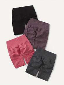 Women's Solid Color Minimalist Style Fitted Yoga Shorts - Multicolor - View 5