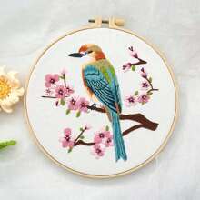 1 件鸟类动物系列刺绣套件，包括刺绣装饰、装裱材料、用于刺绣绘画的随机颜色线轴