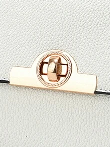 Metal Decor Square Top Handle Bag Contrast Color Flap Shoulder Bag For Women3 - White - View 8