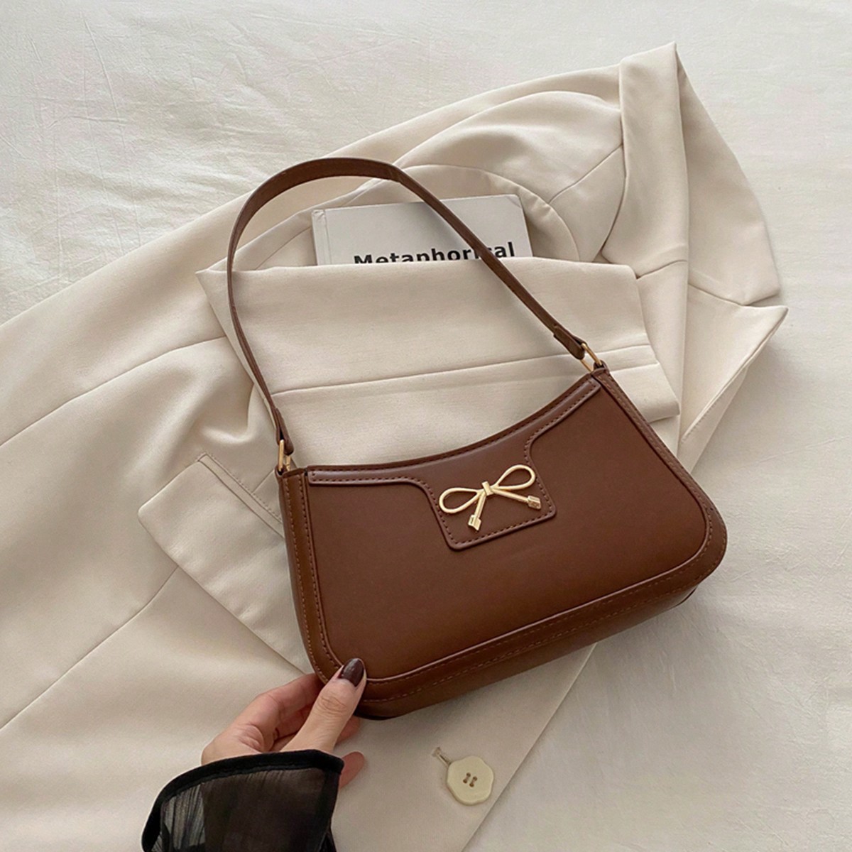 Bolso de hombro elegante en forma de media luna, bolso casual de unicolor de moda para mujer