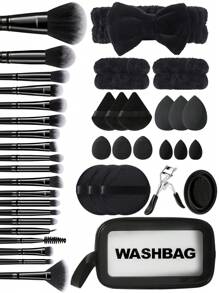 4/5/15/21/29/41PCS Makeup Tools Set Including:1pc Multi-Functional Zipper Toiletry And Cosmetic Bag Waterproof+20PCS Makeup Brush Sets+3PCS Makeup Sponges+3PCS Mini Makeup Sponges+3PCS Triangle Powder Puffs+3PCS Mini Air Cushion Powder Puffs+3PCS Circular Powder Puffs+1pc Eyelash Curler+1pc Hairband+2PCS Hand Bowl Strap For Preventing Water From Flowing Into Clothes+1pc Makeup Brush Cleaning Tools, Brush Set Complete, Makeup Brush Set, Complete Makeup Kit, Brush Kit, Brushes Makeup Set, Makeup Gift Set - Multicolor - View 17